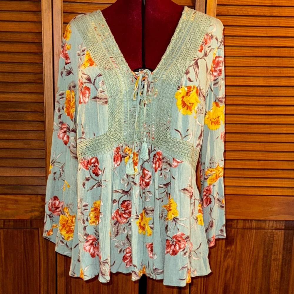 Torrid Green Floral Pullover Babydoll Top Size 0